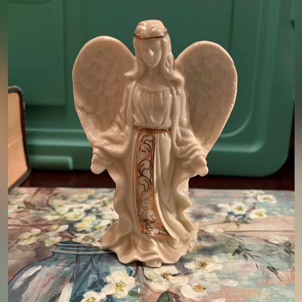 Small Porcelain Angel with Golden Accents Accents